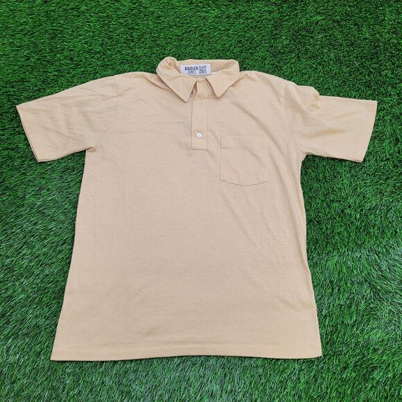 Vintage 90s MOD Preppy Polo Shirt Medium 20x26 Beige USA - Picture 1 of 10
